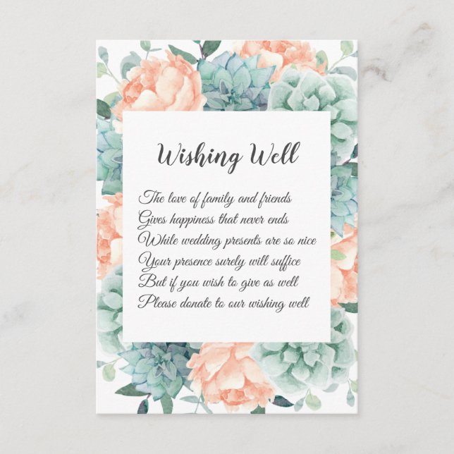 Peony Flowers Succulents Wedding Wishing Well Enclosure Card (Front)