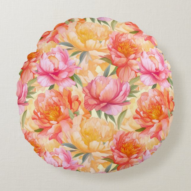 Peony Flowers Throw Pillow (Front)