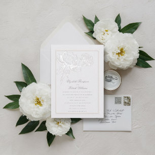 Peony Formal Modern Classic Elegant Ivory Wedding Invitation