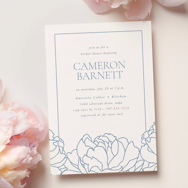 Peony Garden Dusty Blue Floral Bridal Shower Invitation (Creator Uploaded)