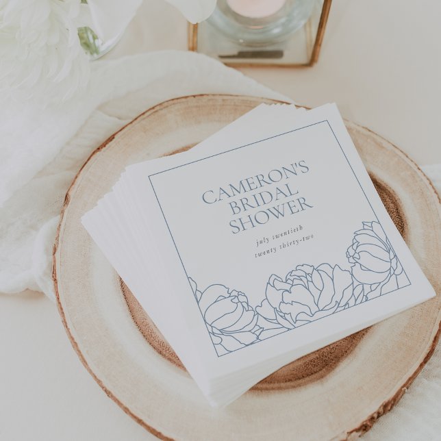 Peony Garden Dusty Blue Floral Bridal Shower Napkin (Creator Uploaded)