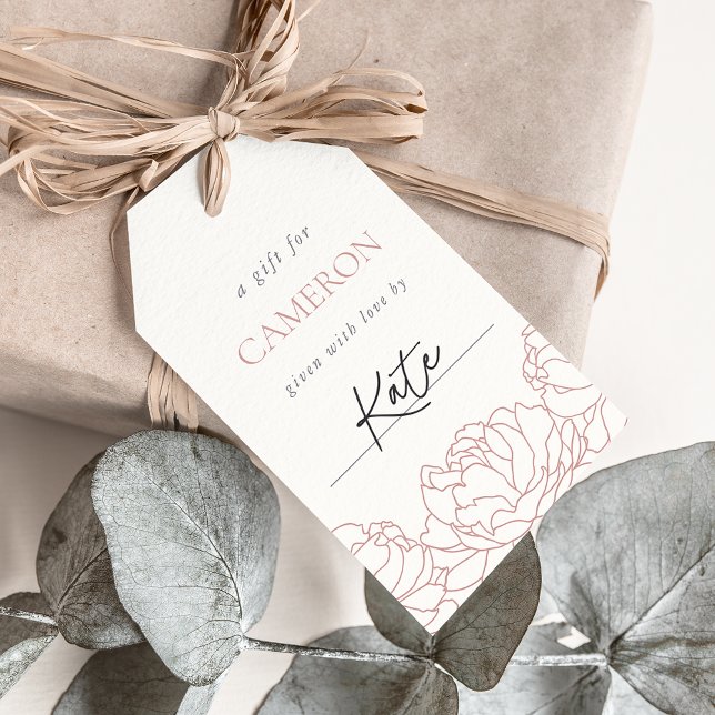 Peony Garden | Dusty Rose Floral Display Shower Gift Tags (Creator Uploaded)