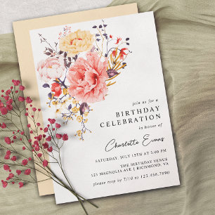 Peony Garden Elegant Floral Any Age Adult Birthday Invitation