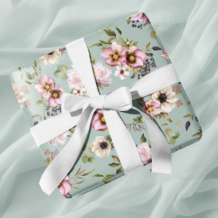 Peony Garden Jade Green Wedding  Wrapping Paper