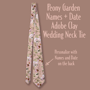 Peony Garden Names + Date Adobe Clay Wedding Tie