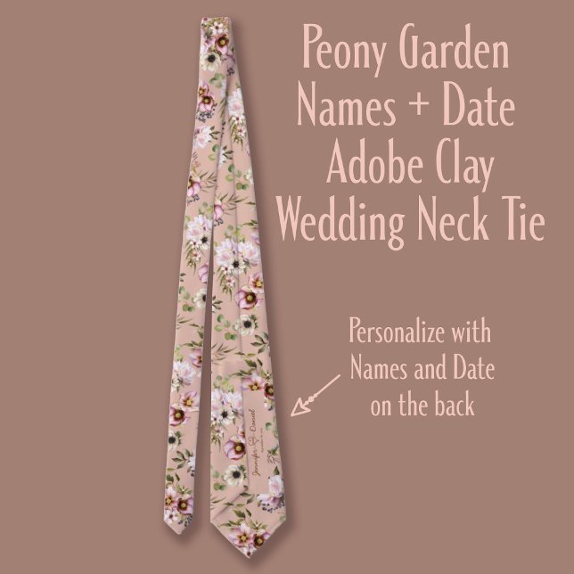 Peony Garden Names + Date Adobe Clay Wedding Tie (Creator Uploaded)