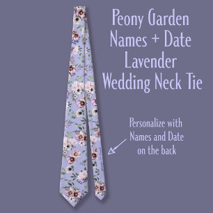 Peony Garden Names + Date Lavender Wedding Tie