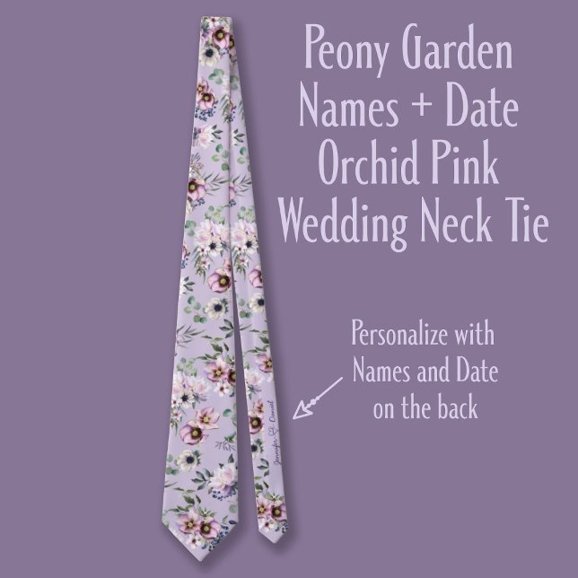 Peony Garden Names + Date Orchid Pink Wedding Tie (Creator Uploaded)