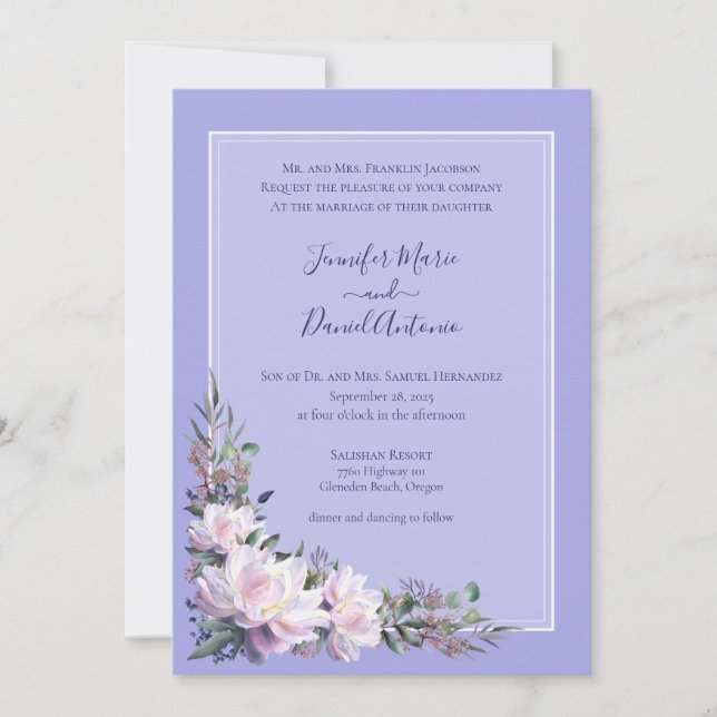 Peony Garden Periwinkle Lavender Wedding Invitation (Front)