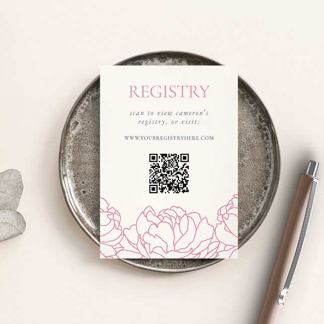 Peony Garden Pink Floral Bridal Shower Registry QR Enclosure Card (Creator Uploaded)
