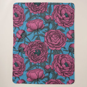 Peony garden sherpa blanket