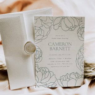 Peony Garden   Spring Green Floral Bridal Shower Invitation