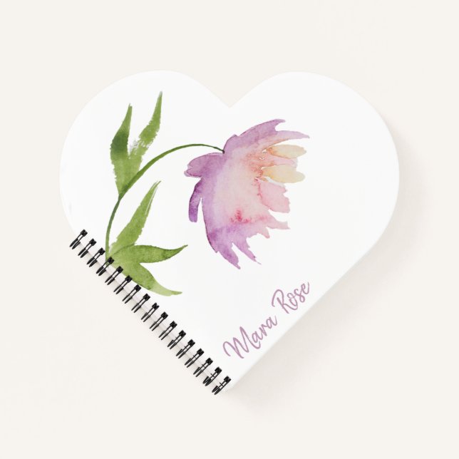 *~* Peony Girly Chic Feminine Watercolor Heart Notebook (Front)