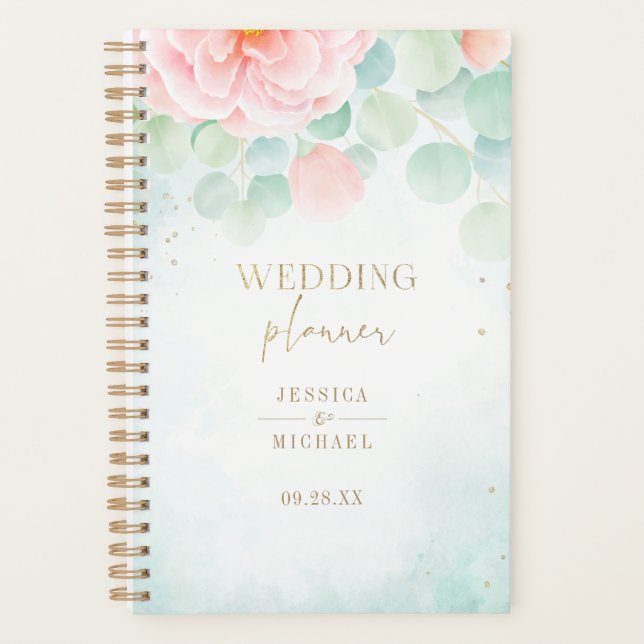 Peony Greenery Eucalyptus Monogram Wedding Planner (Front)