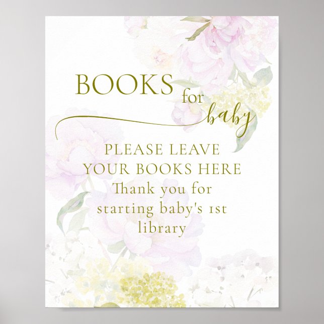 Peony Hydrangea Pastel Baby Shower Books For Baby Poster (Front)