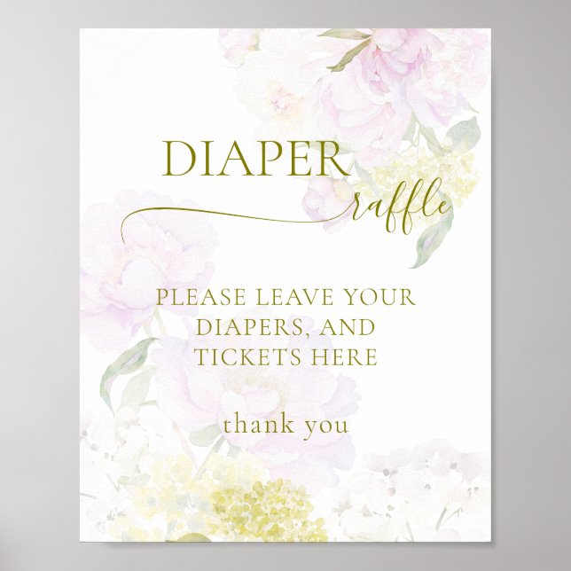Peony Hydrangea Pastel Baby Shower Diaper Raffle Poster (Front)