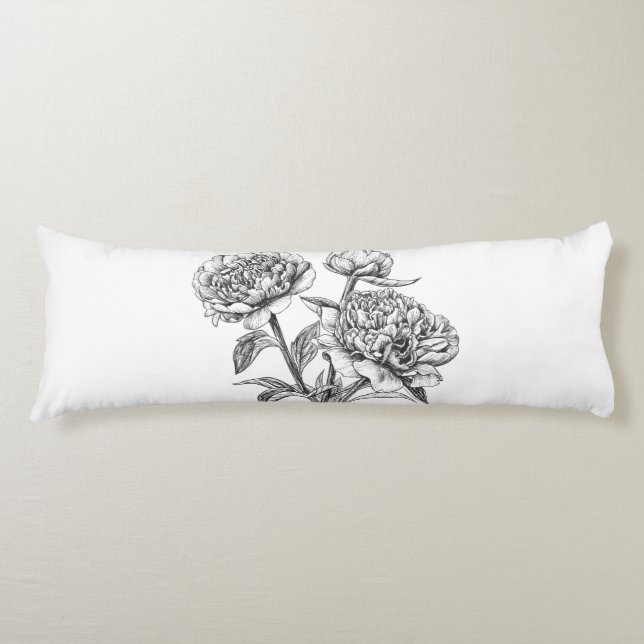 Peony ink drawing body cushion (Front)