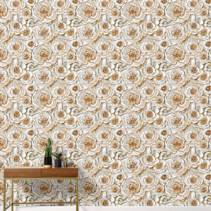 Peony ivory beige seamless pattern luxury flower wallpaper
