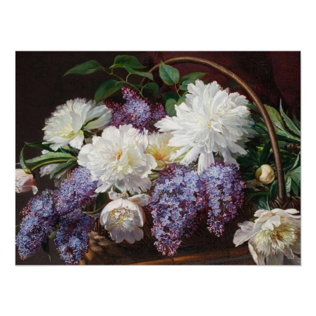 Peony Lilac Flower Basket Fine Art Classic Garden Poster (Front)
