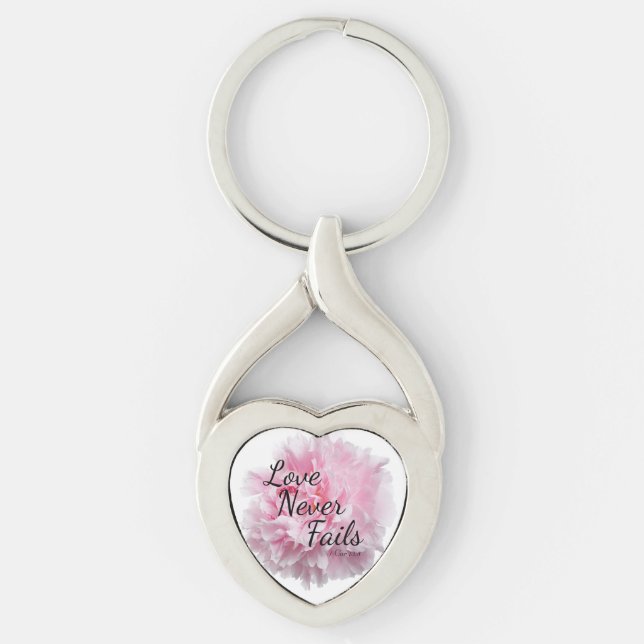 Peony Love Never Fails 1 Cor 13:8 Key Ring (Front)