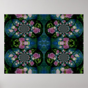 Peony Mandala, abstract pink floral mandala  Poster