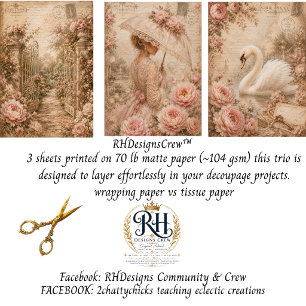 Peony Manor French Garden Victorian Decoupage  Wrapping Paper Sheet