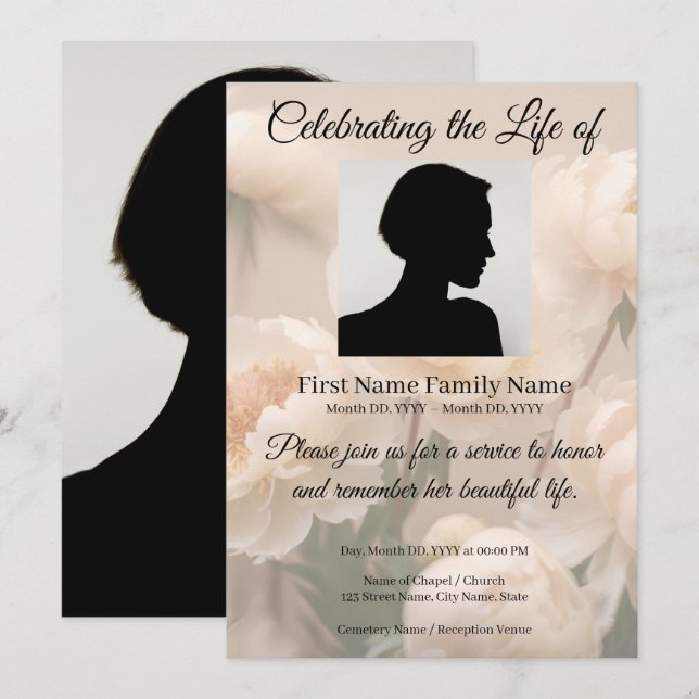 Peony memorial invitation (Front/Back)
