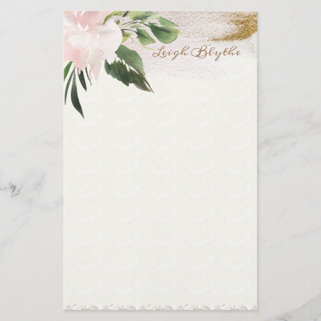 Peony Modern Watercolor Personalized Stationery (Front)