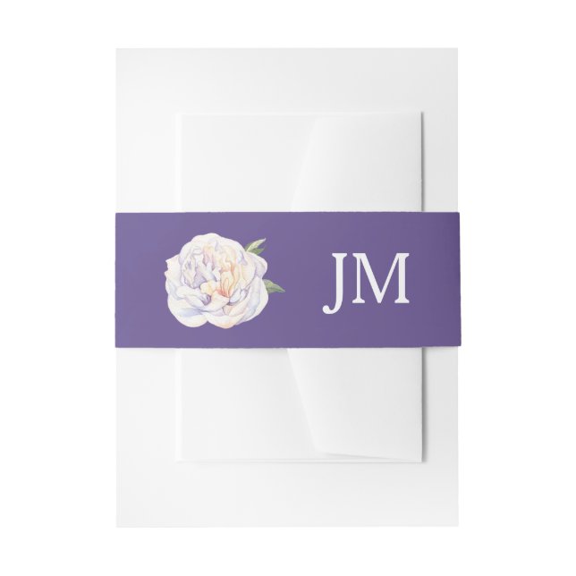 Peony Monogram Floral Violet Purple Wedding Invitation Belly Band (Front Example)