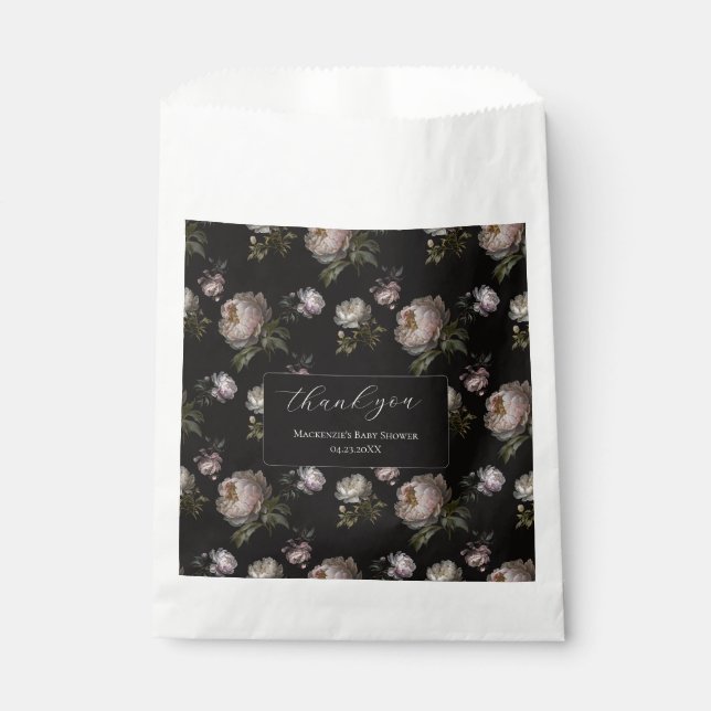 Peony Moody Floral Baby Shower Thank You Sticker Favour Bag (Front)