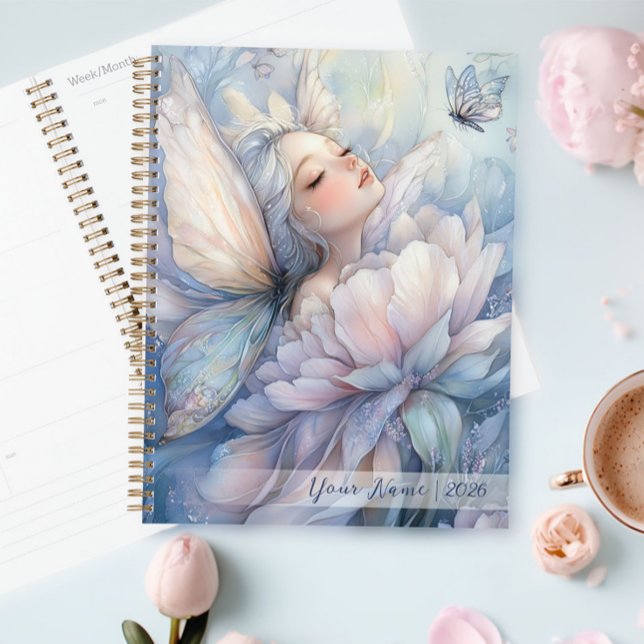 Peony Of The Dawn Planner (Peony Of The Dawn planner on the table, next to a cup of coffee)
