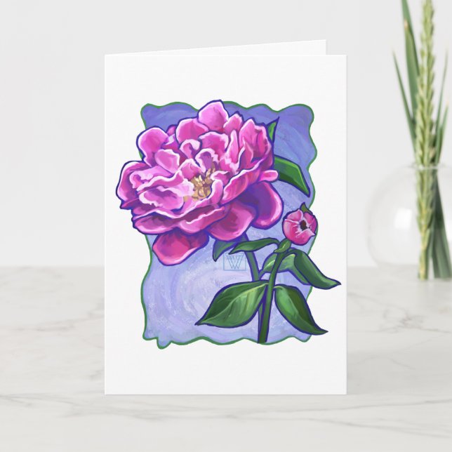 Peony on Blue, Happy Mother's Day Card (Front)