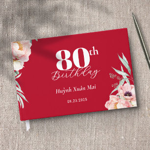Peony on Red Birthday Welcome Sign Guest Book