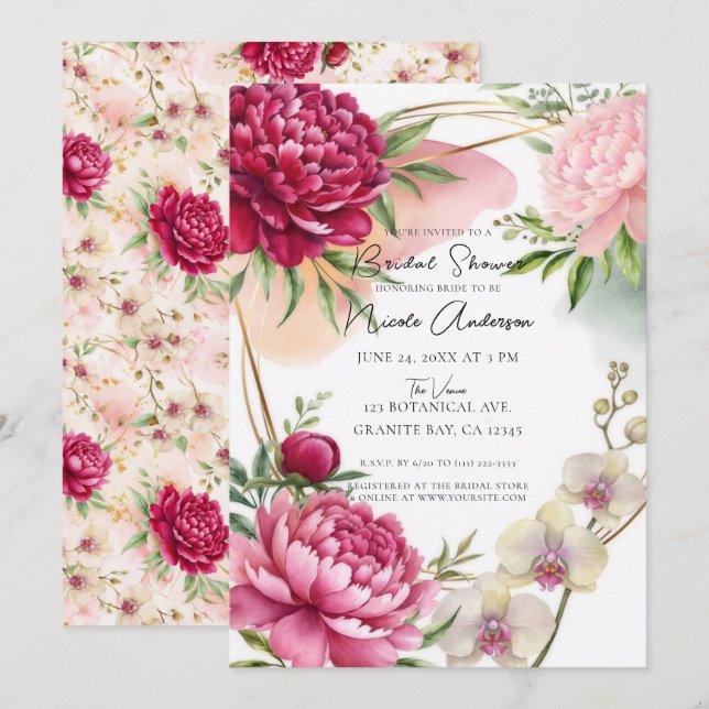Peony & Orchid Garden Floral Glam Bridal Shower Invitation (Front/Back)