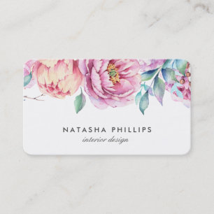 Peony Perfection   Watercolor Floral Business Card