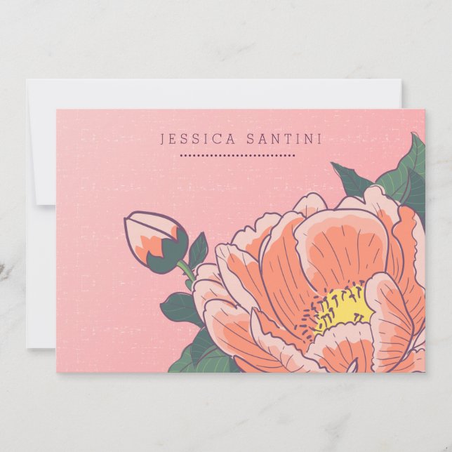 Peony Personalised Stationery Flat Note Cards (Front)