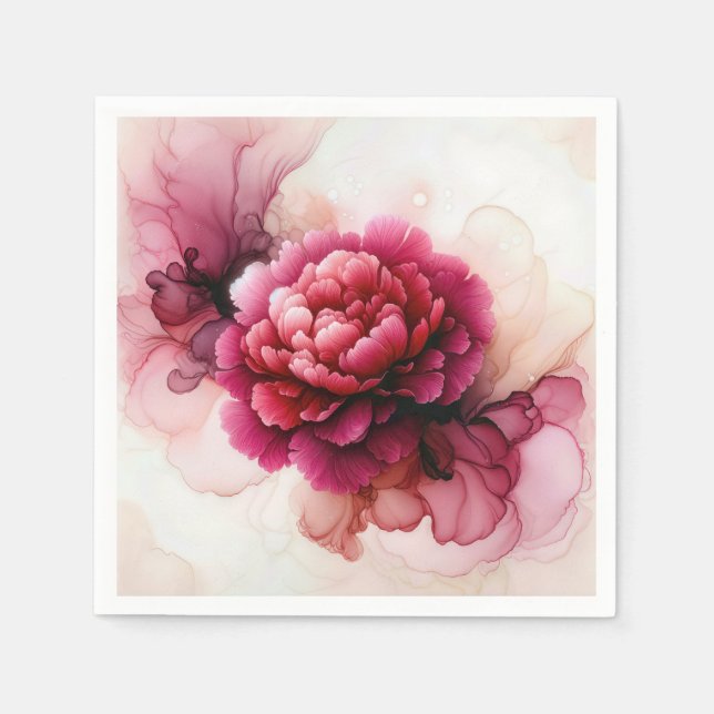Peony Pink Alcohol Ink Abstract Napkin (Front)