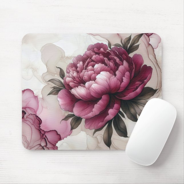 Peony Pink Alcohol Ink Mouse Pad (With Mouse)