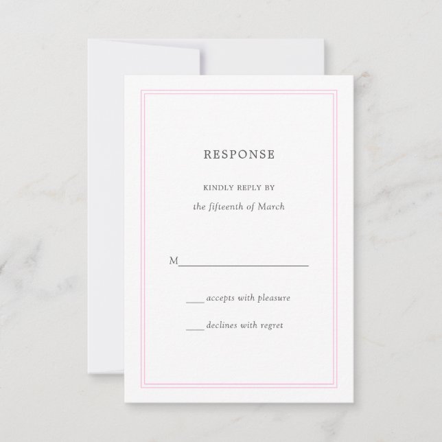 Peony Pink Bordered Wedding Response RSVP (Front)
