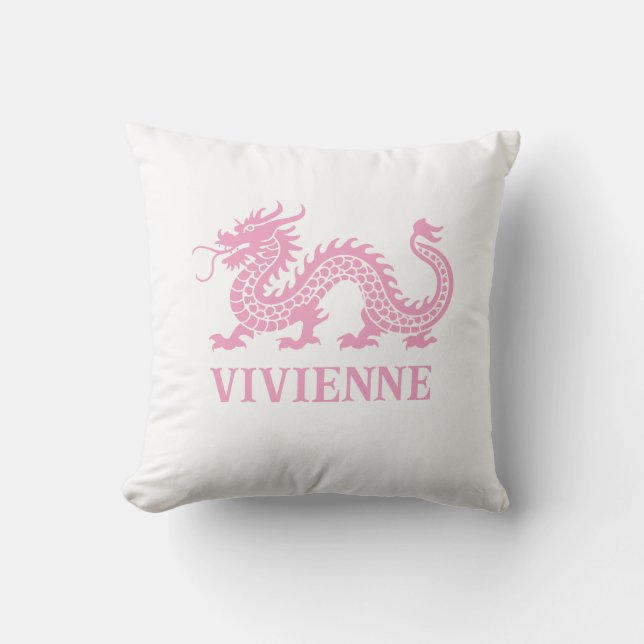 Peony Pink Chinoiserie Dragon Custom Name Cushion (Front)