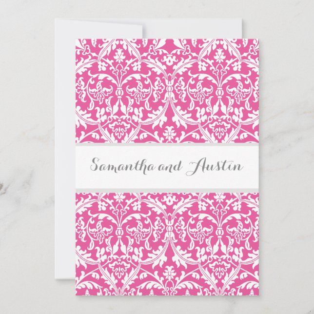 Peony Pink Damask Wedding Custom Background A08 Invitation (Front)