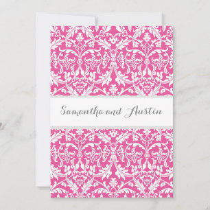 Peony Pink Damask Wedding Custom Background A08 Invitation