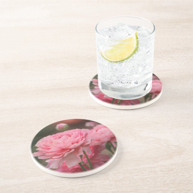 Peony Pink Ranunculus Closeup Coaster (Side)