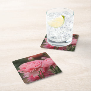 Peony Pink Ranunculus Closeup Square Paper Coaster