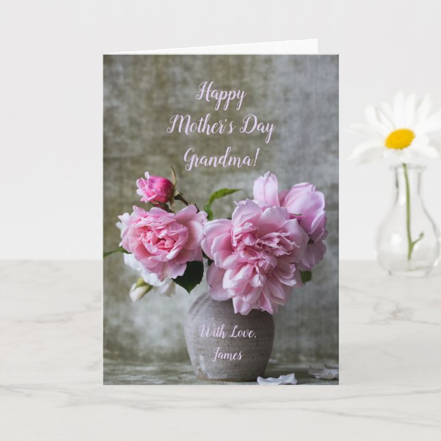 Peony Pink Rose Flowers Happy Mother's Day Grandma Card (Small Plant)