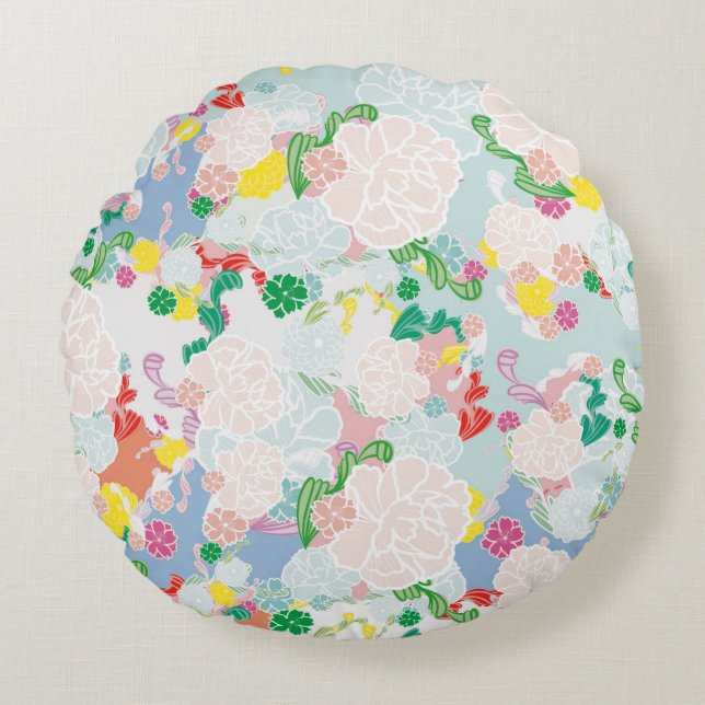 Peony pink round cushion (Front)