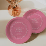 Peony Pink | Wavy Scallop Border Bridal Shower Paper Plate<br><div class="desc">Perfect for spring or summer garden bridal showers,  this elegant design features a wavy scallop border on a bright pink background. Personalise these bridal shower plates with your event name,  the date,  and year.</div>