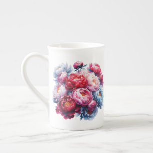 Peony Poetry in a Bone China Mug
