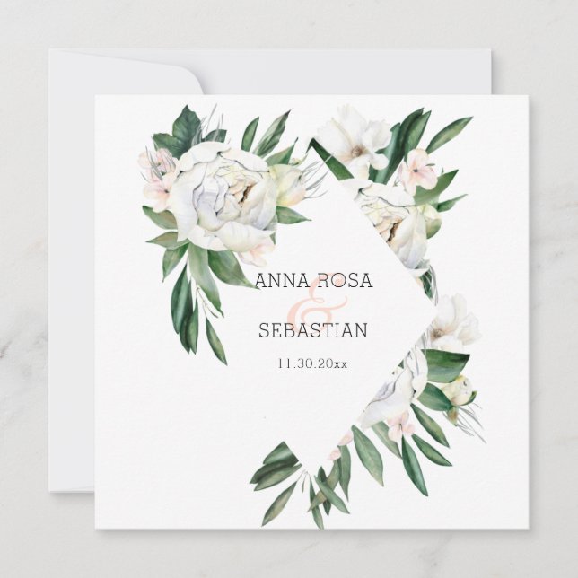 *~* Peony QR RSVP AR15 Flowers Frame Wedding Invitation (Front)