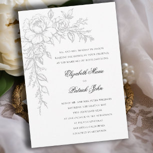 Peony Radiant White Elegant Formal Classic Wedding Invitation